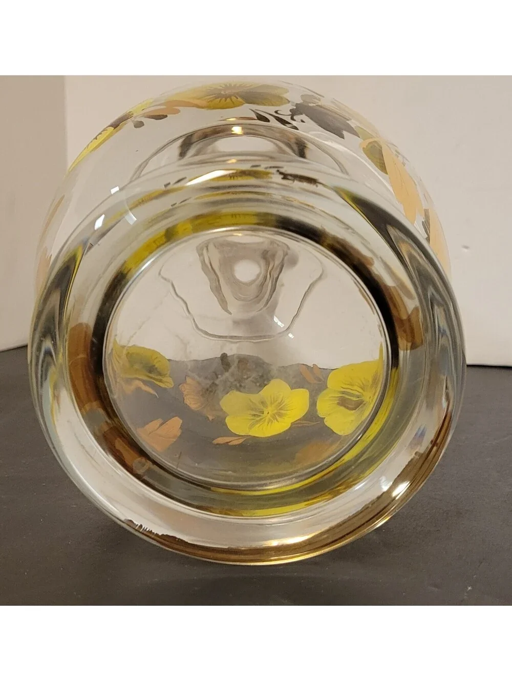 Vintage Romanian Hand Painted Crystal Golden Butterfly Decanter & 2 Stem Glasses